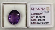11.30/CT Natural Amethyst Gemstone with Govt. Lab Certificate